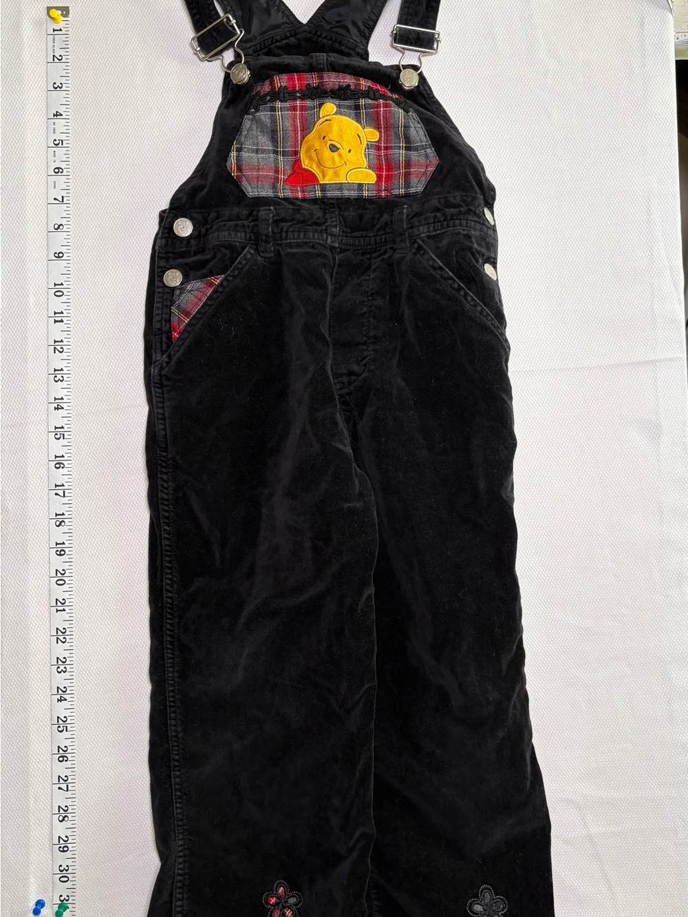 Vintage Disney Winnie the Pooh Black Velour-Type Overalls Girls Size 6/6X
